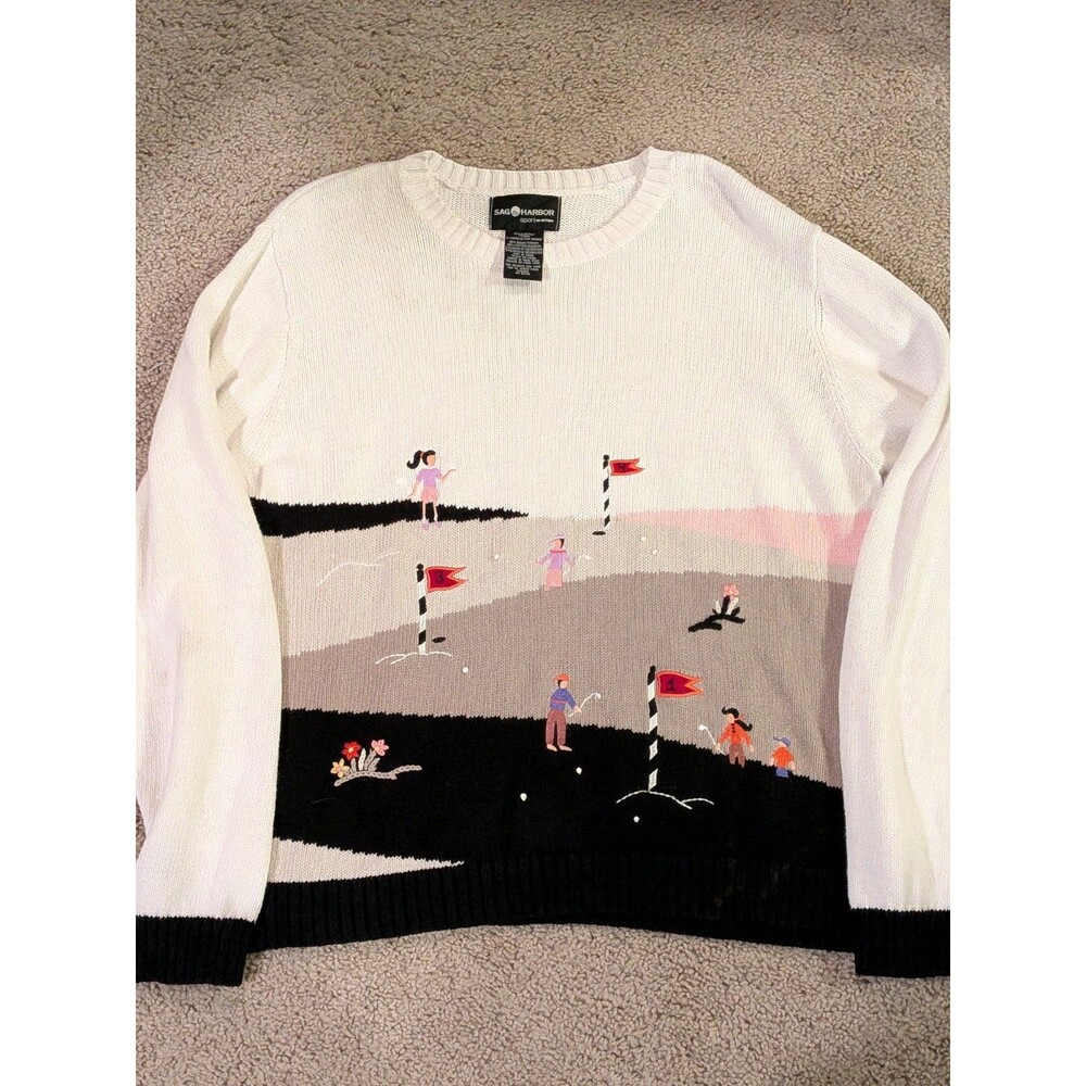 Vintage Sag Harbor Sport Golf Golfing Scene Novelty Sweater Sz XL